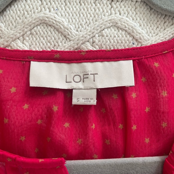 LOFT Raspberry Pink Long Sleeve Ruffle Blouse Women’s Size Small - Picture 13 of 16